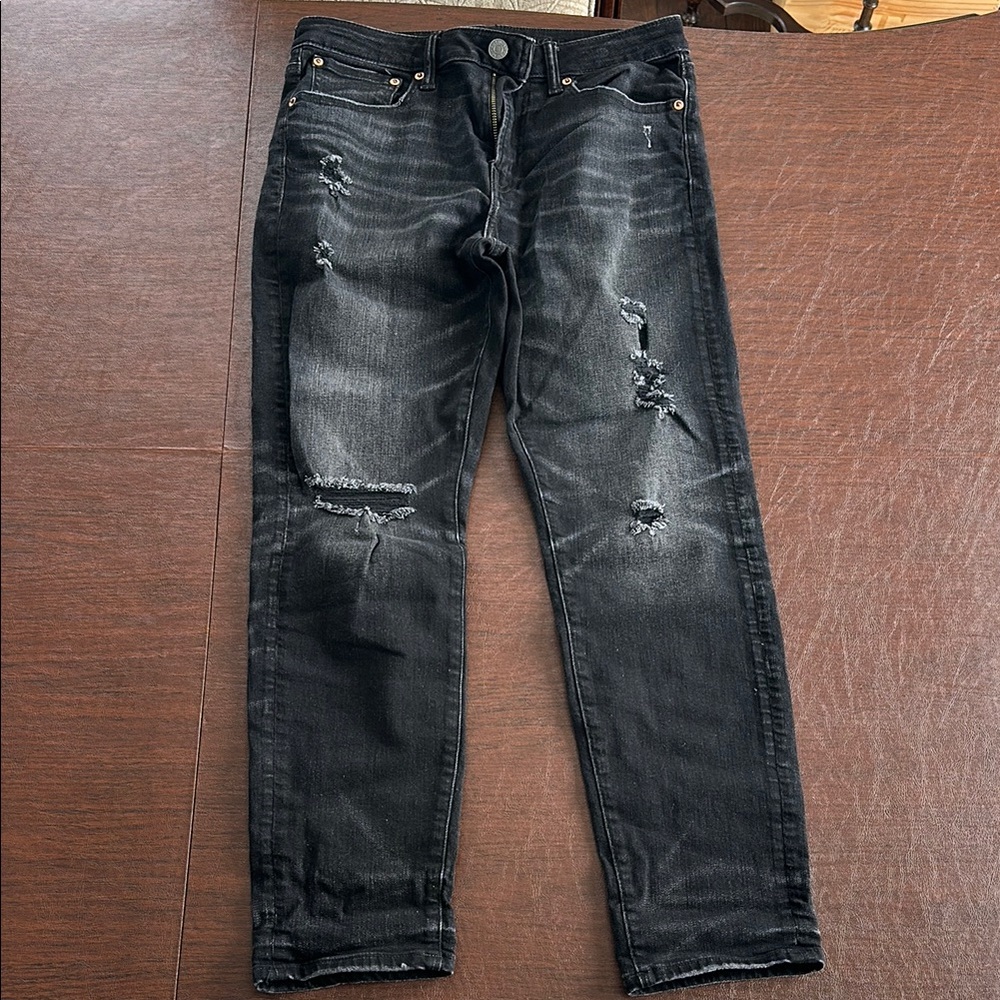 American Eagle Black Distressed Jeans with Ripped Details